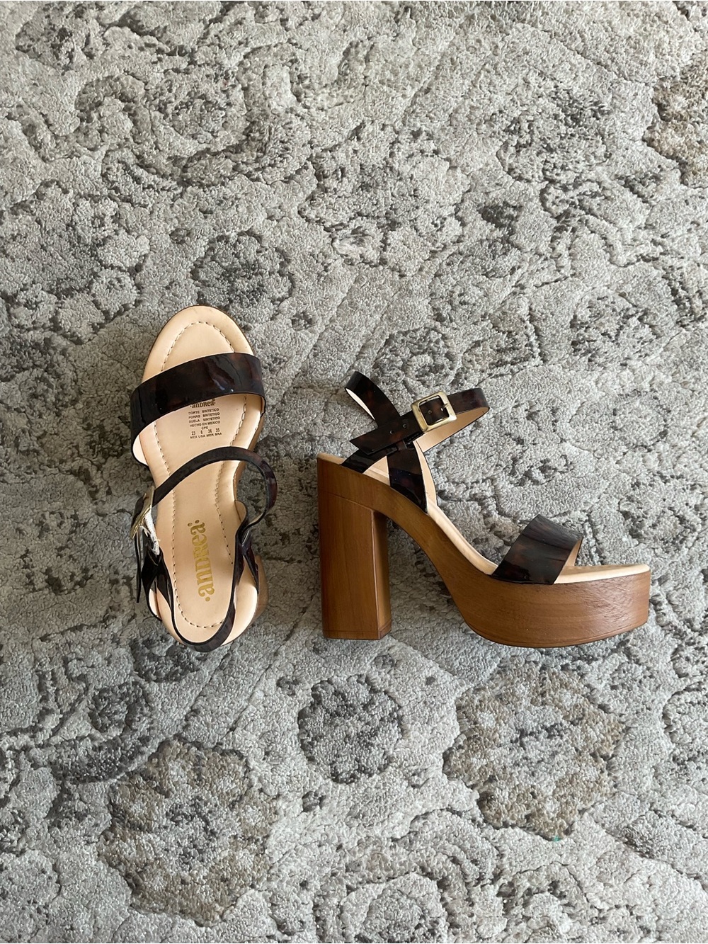 ANDREA Tortoiseshell Brown Platform Block Heel Sandals
